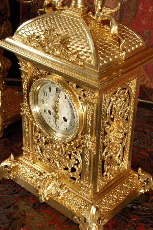 fig 3. Superb Antique French Table Clock Set by A. D. Mougin